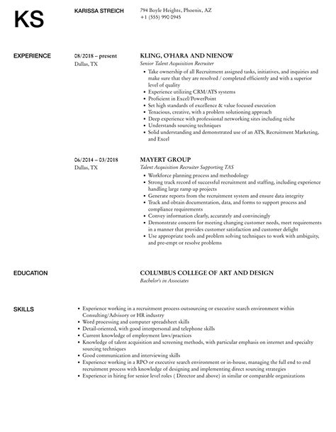 Talent Acquisition Recruiter Resume Samples Velvet Jobs