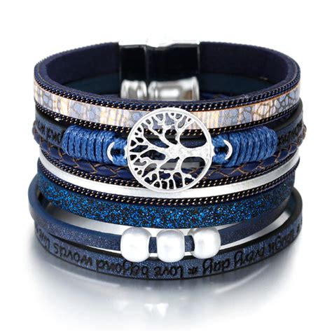 Bohemian Armband 6 Laags Met Levensboom Bedel Blauw SpiritueelBoek Nl