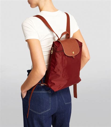 Womens Longchamp Red Medium Leather Trimmed Le Pliage Original Backpack