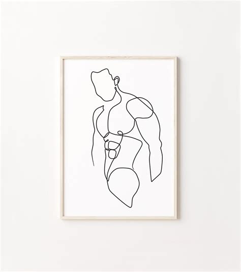 Man One Line Drawing Male Body Line Art Abstract Naked Man Poster Minimalist Nude Male Figure