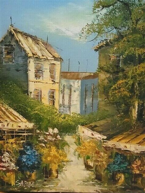 Vintage Sarde Oil Painting Street Scene Heavily Textured Unframed 10x8