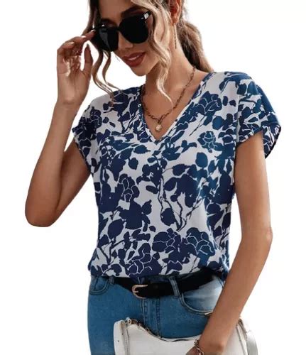 Shein Lune Blusa Con Estampado Floral De Cuello V Mercadolibre