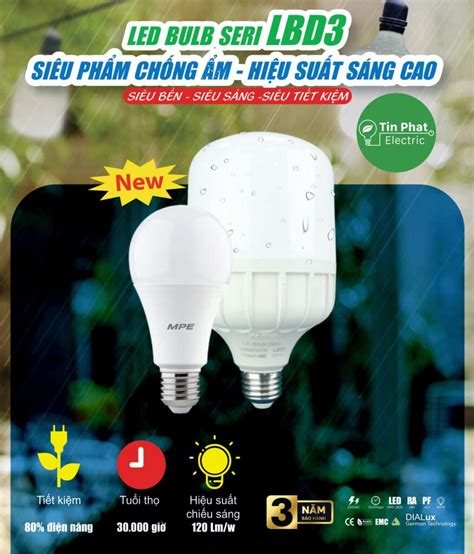 ĐÈN LED BULB 40W MPE LBD3 40 Thiết Bị Điện TÍN PHÁT Chuyên cung cấp