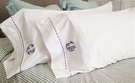 Monogram King Pillow Cases With Custom Embroidered Border Monogram