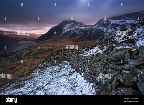 Tryfan Llyn Ogwen And The Ogwen Valley In Winter The Glyderau