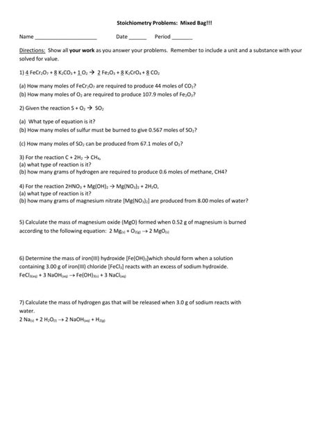 Mixed Mole Problems Worksheet Answers — Db