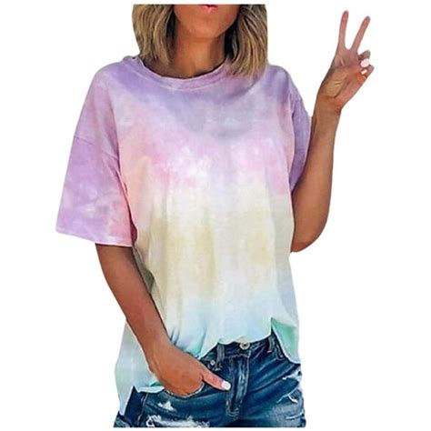 Rydcot Women Summer Tie Dye Short Sleeve Crew Neck T Shirt Casual Tee