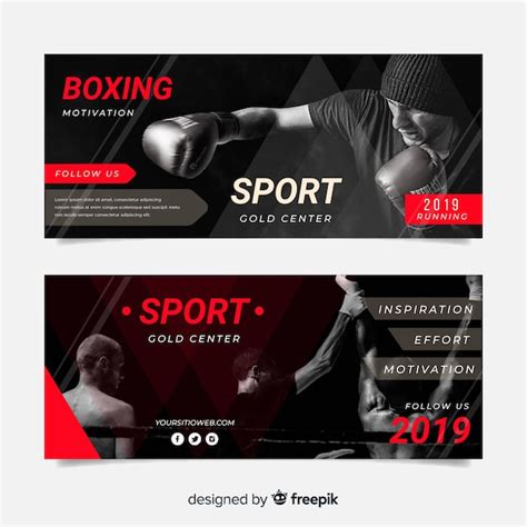 Premium Vector | Sport banners template with photo