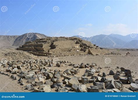 Ruins Of A Pyramid In Caral Peru Stock Photo Image Of Trekking