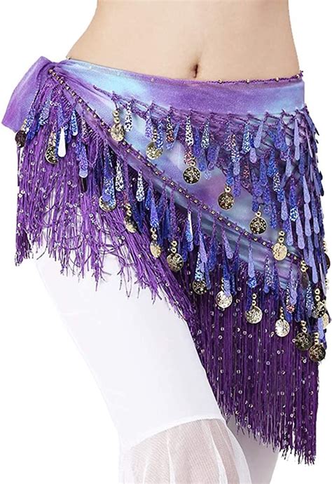 Lauthens Belly Dance Hip Scarf With Tassels Sequins Triangle Coins Wrap Skirt Music Festival