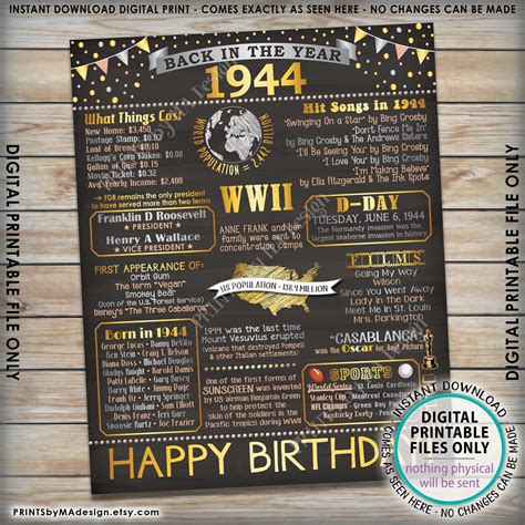 1944 Birthday Poster Board Back In 1944 Birthday Decoration Flashback