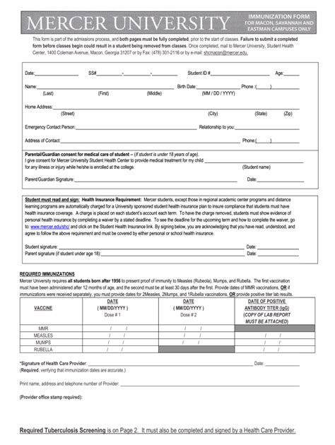 Mercer Immunization Form Fill Out Sign Online DocHub