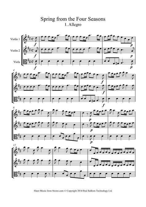 Vivaldi Spring From The Four Seasons 1 Allegro Sheet Music For 2 Violins Viola