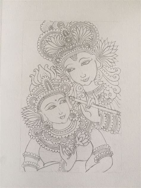 Pencil drawing of Krishna Radha Kerala mural painting style | Kerala mural painting, Buddha ...