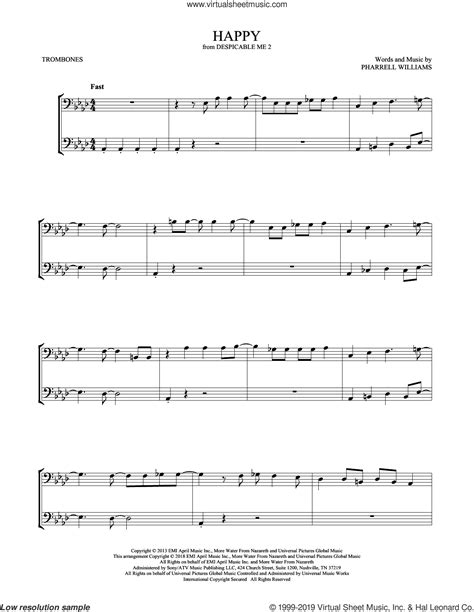 Happy From Despicable Me 2 Sheet Music For Two Trombones Duet Duets