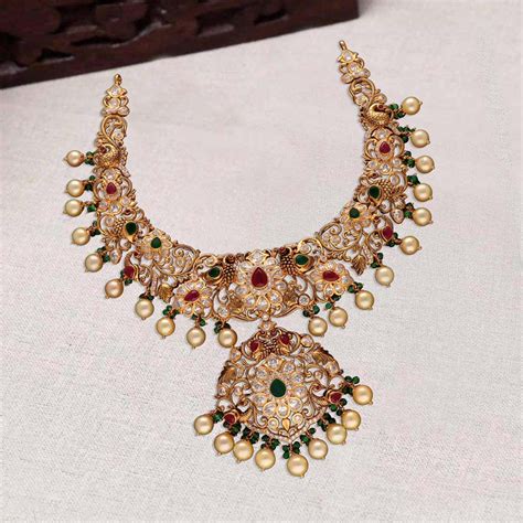 Buy 22Kt Precious Pachi Peacock Design Chetam Gold Necklace 110VG7096