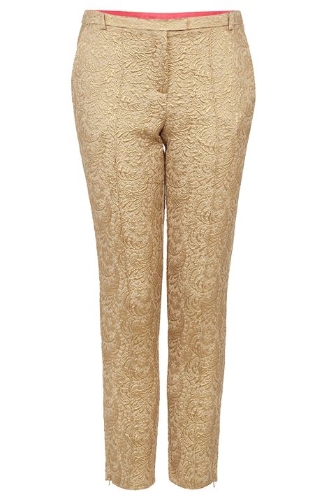 Topshop Gold Jacquard Trousers In Metallic Lyst