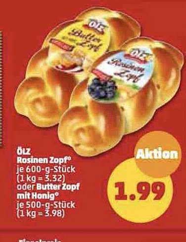 ölz Rosinen Zopf Oder Butter Zopf Mit Honig Angebot bei Penny