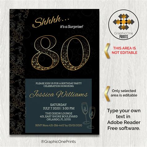 80th Birthday Invitation Template Surprise 80 Birthday 80th Etsy