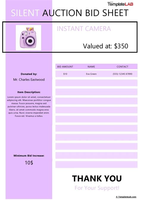 Free Printable Silent Auction Bid Sheets