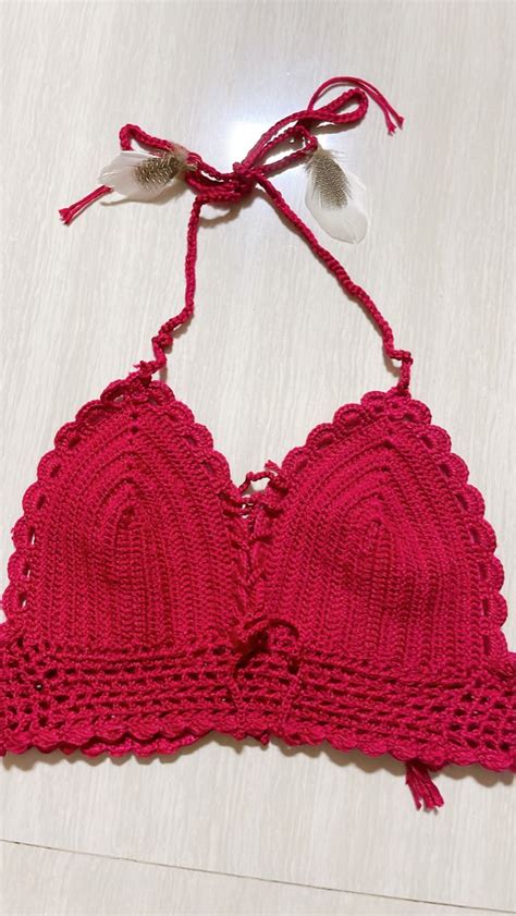 Red Crochet Crop Top Bikini Women S Fashion Tops Other Tops On Carousell