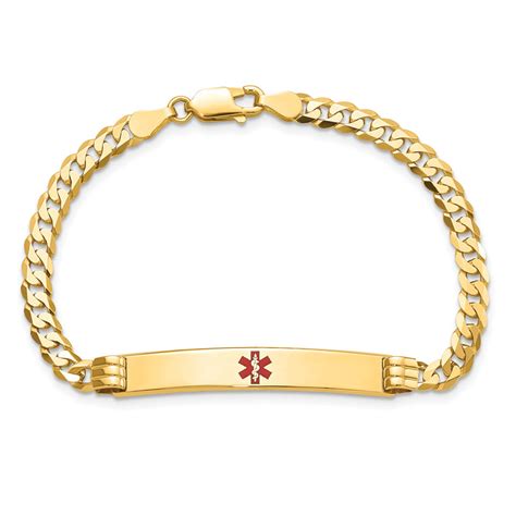 Avariah Solid 14K Yellow Gold Medical Red Enamel Curb Link ID Bracelet