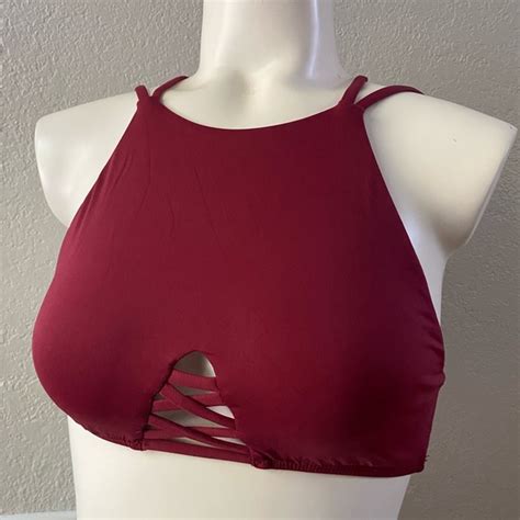 Frankie S Bikinis Swim New Frankies Bikinis Maroon Halter Strappy Crochet Bikini Set S