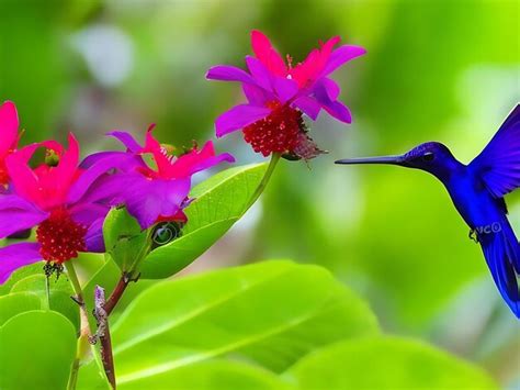 Premium Ai Image Blue Hummingbird Violet Sabrewing Flying Next To