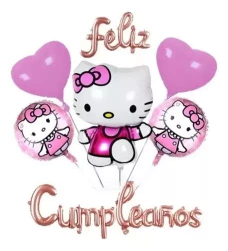 Kit Globos Metalizado De Hello Kitti feliz Cumpleaños