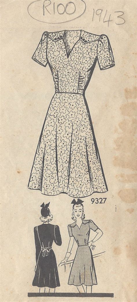 1943 Vintage Sewing Pattern B36 DRESS R100 By Marian Martin The