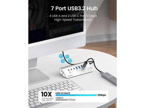 Orico Powered Usb Hub 10gbps 7 Port Usb 32 Gen 2 Hub With 6 Usb 32 Data Ports 1 Pd 60w