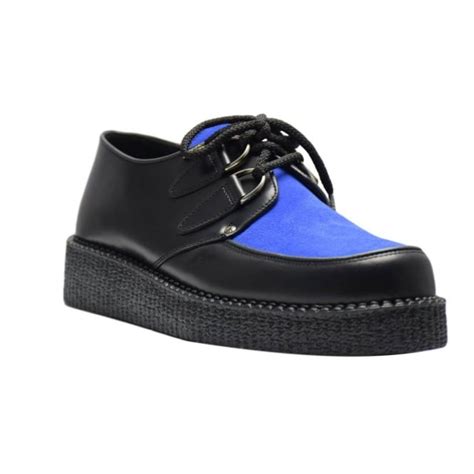 Steel Ground Retro Classic Creepers Black Leather Blue Suede Low Sole