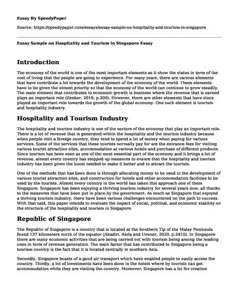 📌 Essay Sample On Hospitality And Tourism In Singapore