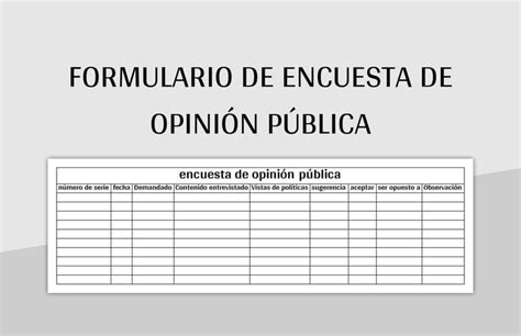 Plantilla De Excel Formulario De Encuesta De Opini N P Blica Y Hoja De