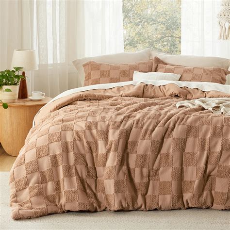 Bedsure Queen Size Comforter Set Taupe Boho Tufted Bedding Comforter