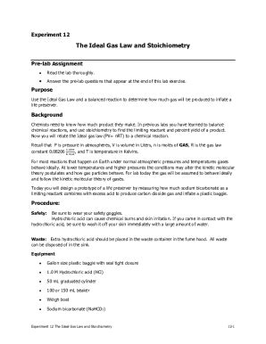 Fillable Online Experiment The Ideal Gas Law And Stoichiometry Fax