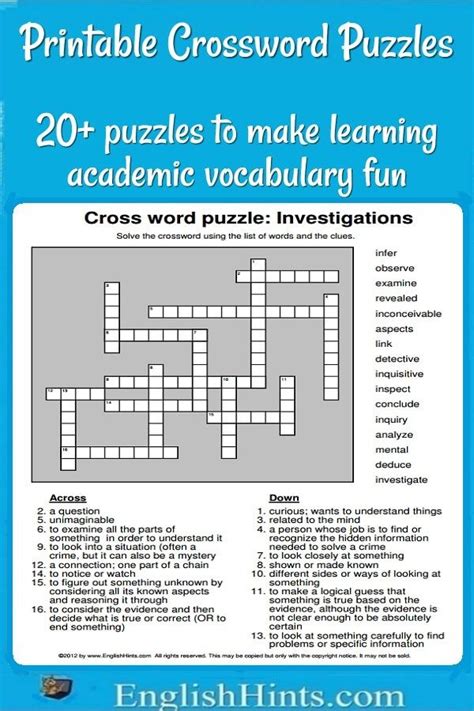 20 Printable Crossword Puzzles Make Learning Vocabulary Fun