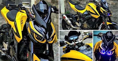 Four Different Views Of A Yellow And Black Motorcycle