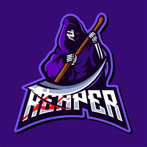 Reaper mascot logo design illustration vector isolated on dark purple background for team esport ...