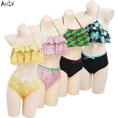 Anilv Japanese Anime Demon Slayer Swimsuit Bikini Sets Kamado Tanjirou