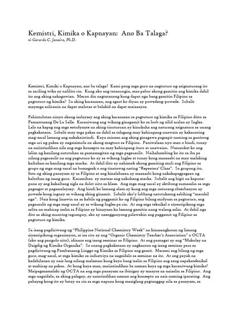 Kemistri Kimika O Kapnayan Ano Ba Talaga Pdf