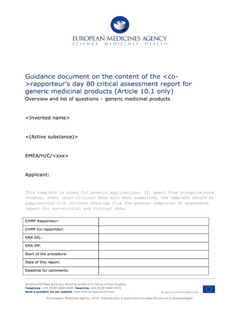 Fillable Online Ema Europa Generics D80 AR Overview Guidance Rev0515