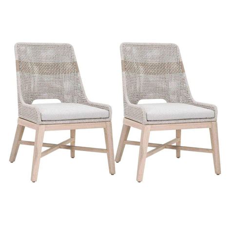 Tapestry Outdoor Dining Chair Set Of 2 Taupe White Flat Rope Taupe