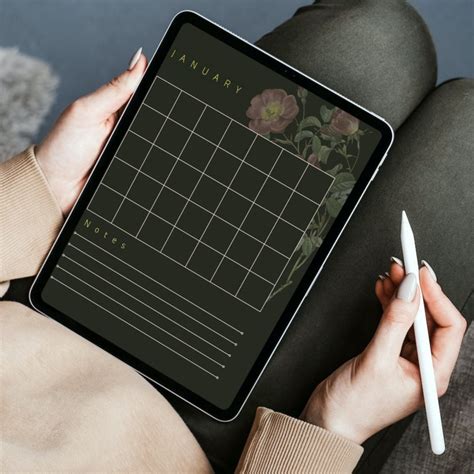 Digital Planner Dark Mode Moody Floral Monthly Calendar Productivity