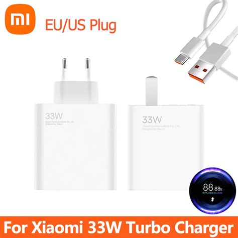 Оригинальное зарядное устройство Xiaomi 33 Вт EU US Быстрая Зарядка Тип ...