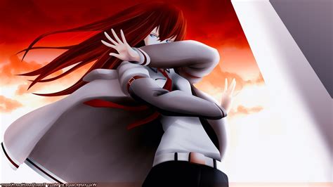 1920x1080 Anime Anime Girls Steinsgate Redhead Makise Kurisu White Shirt Tie Blue Eyes Wallpaper