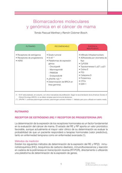 PDF Biomarcadores moleculares y genómica en el cáncer de mama Grupo