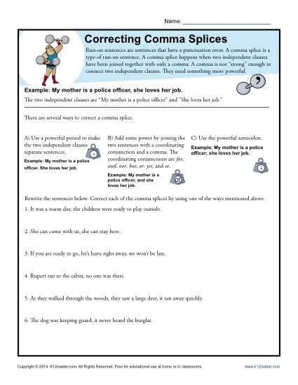 Fragments Comma Splices And Fused Sentences Worksheet For 7th