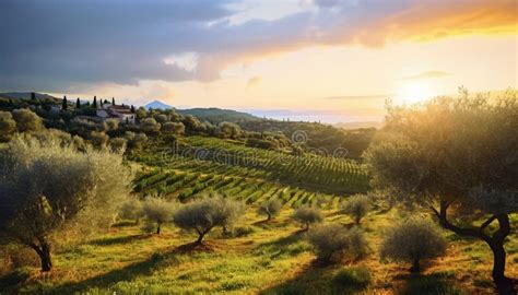 Terraced Olive Orchards Serene Beauty Of Olive Oil Cultivation Stock