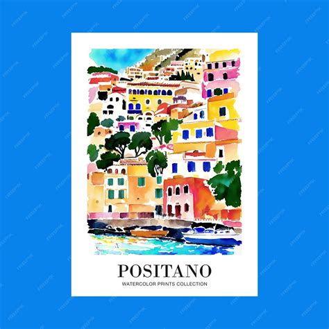 Premium Vector Watercolor Positano Italy Illustration